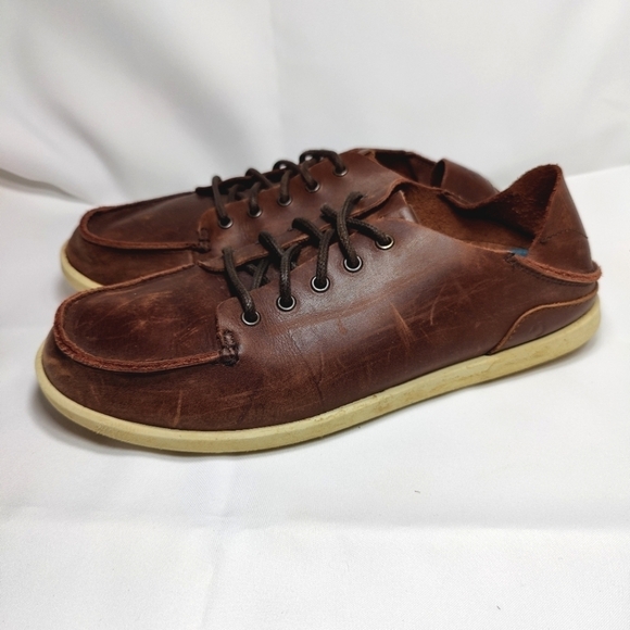 Olukai Nalukai  Slides Drop in Heel Brown Leather Slip On Loafer Men's Shoe 9.5M - Picture 1 of 12